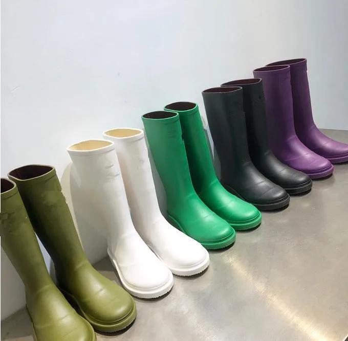 Designerskie kalosze damskie buty czarne Rev gumowe kalosze pcv Rainboots wygląd Burst Watch górna zielona biała stopa miękkie szczupłe buty do wody z pudełkiem