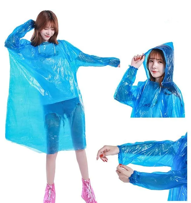 Raincoats for Adults Women Men Emergency Ponchos with Hood Drawstring Long Rain Jacket Travel Rain Coat