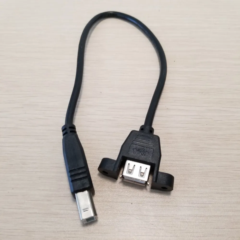 나사 패널 마운트 USB2.0 타입 A 여성에서 USB B Male Jack 짧은 데이터 케이블 코드 25cm