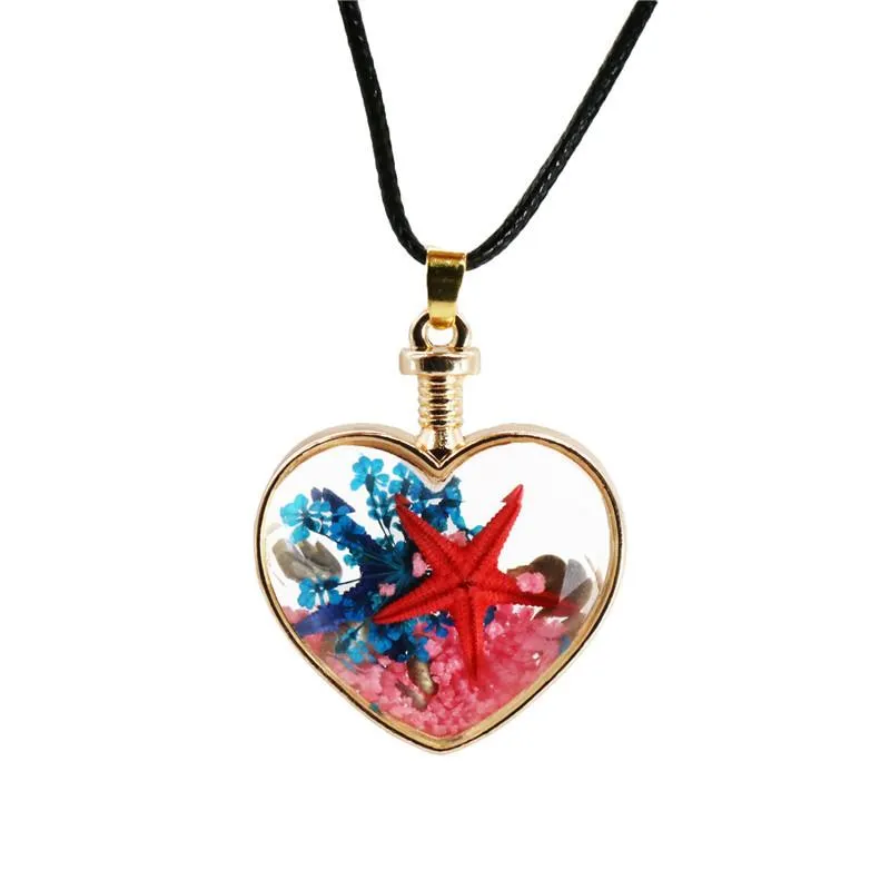 Pendentif Colliers Dernière Conception Verre Transparent Coeur Femmes Collier Fleur Sèche Luminous StonePendant