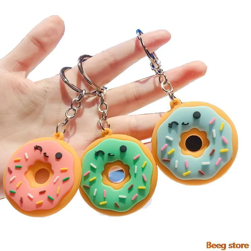 Nyckelringar söt nyckelring gummi donut bil nyckelkedja hänge hållare för kvinnor flickor keyring nyckelfob tillbehör prydnad llavero chaveiro