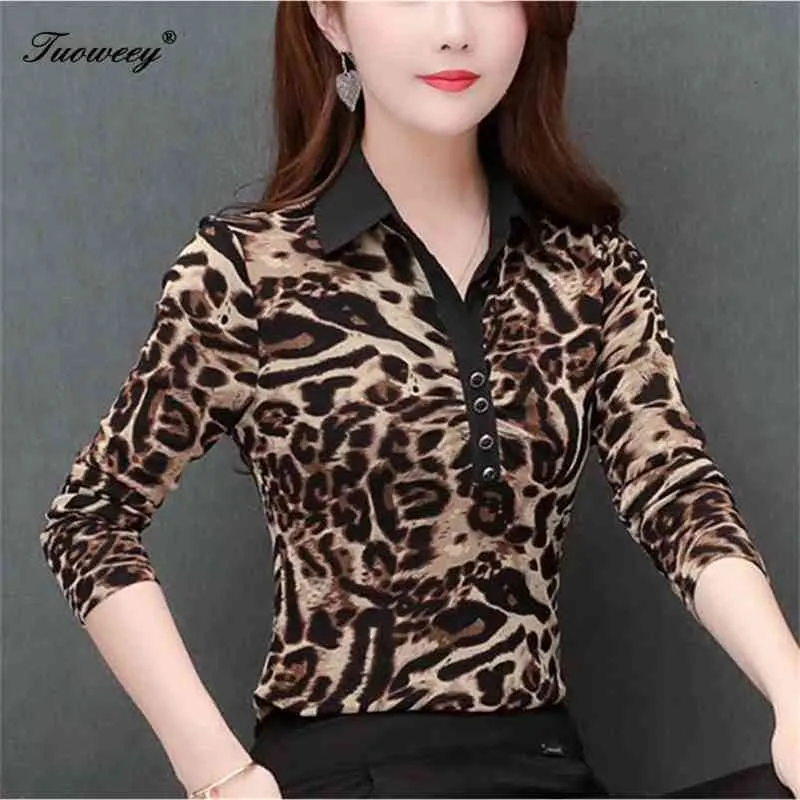 5xl plus size kvinnor blusar mode Autumn V Neck Long Sleeve Leopard Shirt Kvinnliga avslappnade blusa Femininas Elegante 210401