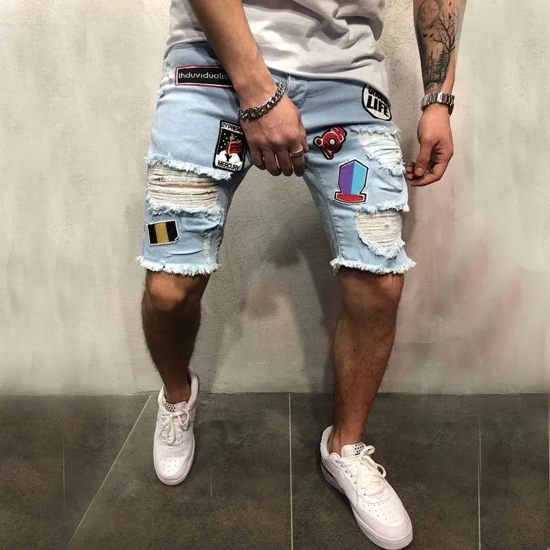 Mensual casual slim fit hiphop jeans chino shorts super esticados magros slim verão meia -calça jeans shorts 201111