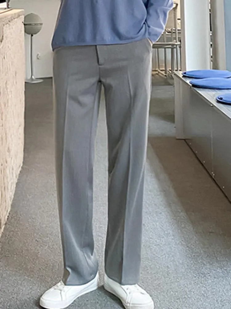 دعاوى الرجال للبليزرز واسعة الساق الفاخرة متوسطة الخصر بدلة السراويل الرجال على الأسلوب الكوري المستقيم متعدد الاستخدامات لون الصلب بسيط الربيع 2A12