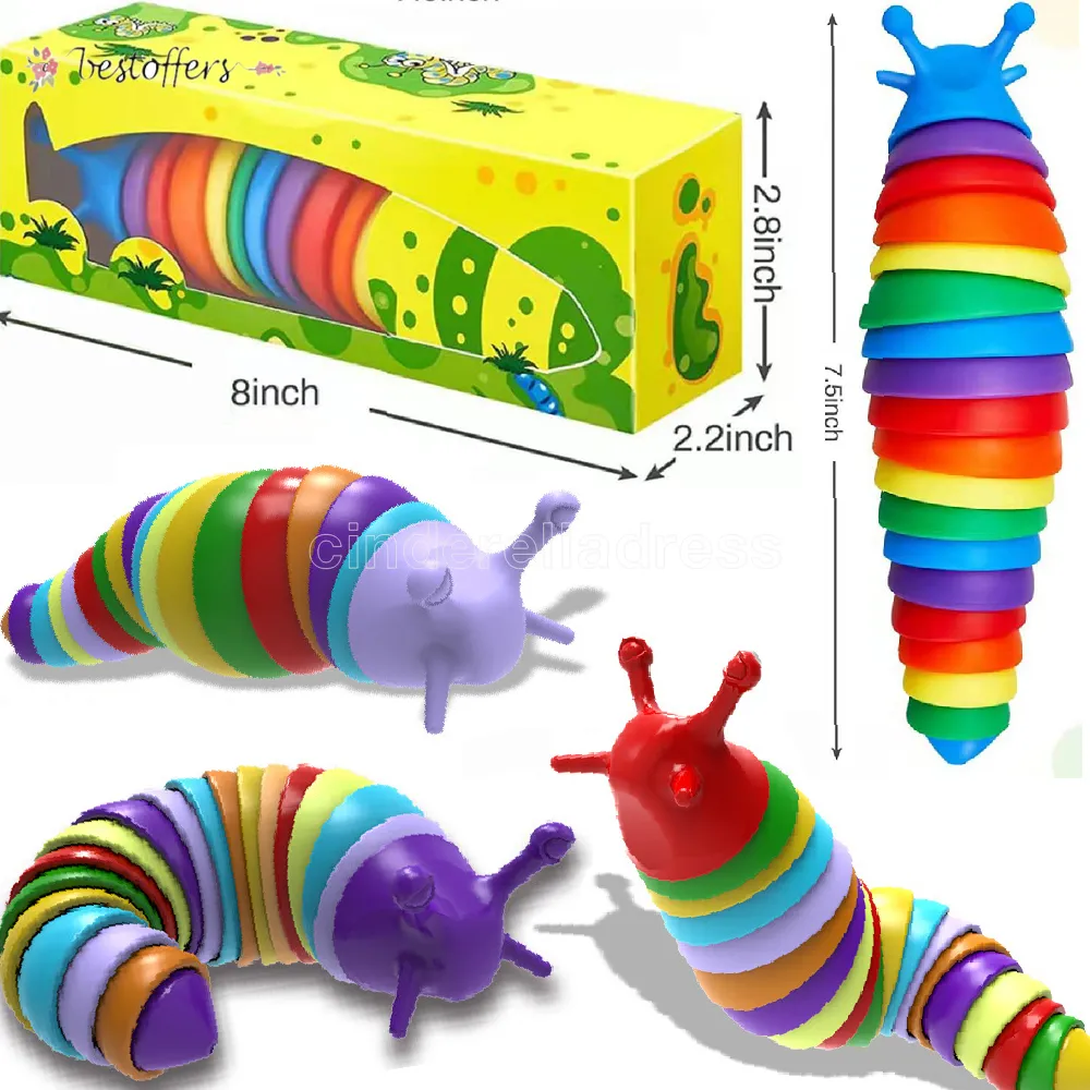 2022 nouveau jouet 3D Fidget Slug articulé Flexible ver Fidget jouet tous  âges soulagement Anti-anxiété jouets sensoriels pour enfants B0714