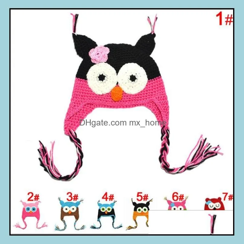 Toddler Owl Crochet cap Knit Woolly EarFlap Hat Baby winter warm Cartoon crochet Hat childrens handmade owl Knitted hats infant beanie