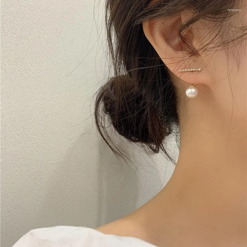 Stud koreansk kristalllinje metall pärlörhängen för kvinnor flicka enkel guldfärg liten örhänge fest juvelkristad farl22