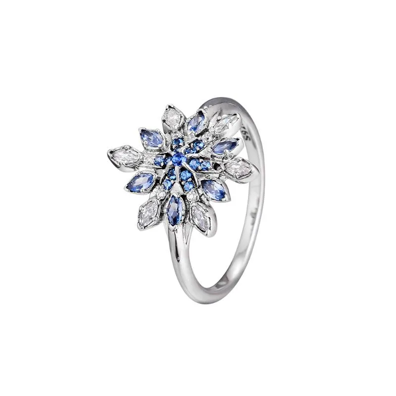 Кластерные кольца CKK Ring Blue Snowflake Silver для женщин мужчины Anel Feminino 100% 925 Ювелирные изделия стерлингов Anillos Wedding