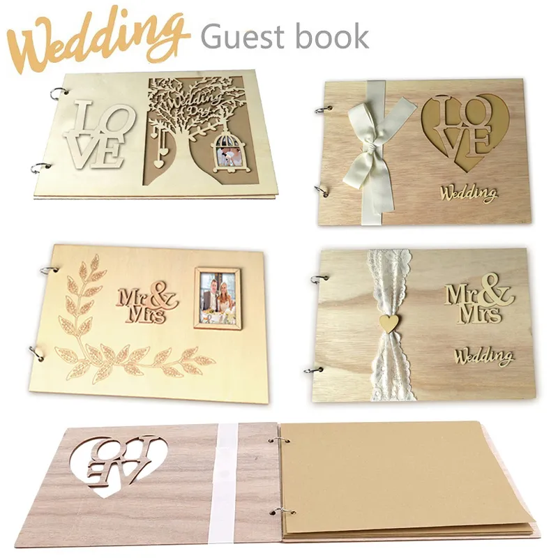 Rustic Wooden Wedding Guestbook With Lace LOVE Mr Mrs DIY Personalized Couple