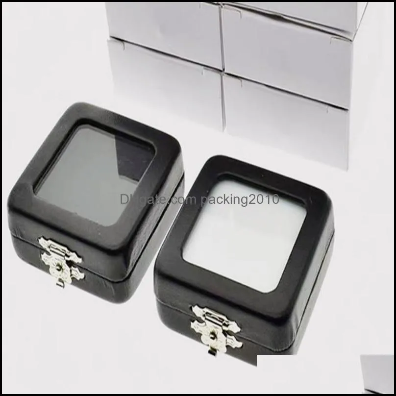 50pcs/lot Black PU Leather Diamond Box Gem Jewelry Empty Display Boxes Gem Stone Organizer Holder Gift Box 5.6*5.6*2.3mm