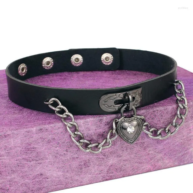 Mode Punk Herz Anhänger Choker Halsketten Kette Goth Leder Halskette Kragen Chocker Auf Hals Frauen Mädchen Schmuck Colliers Godl22