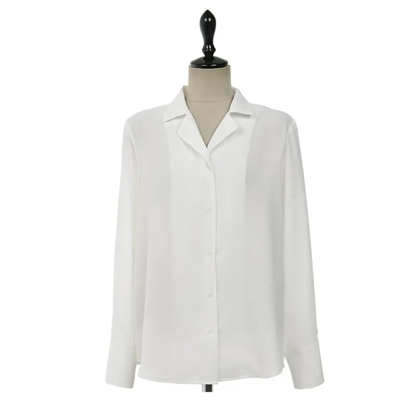 Chemises blanches/bleues unies Blouses pour femmes pour dames de bureau printemps manches longues col rabattu Blusas Mujer 210702
