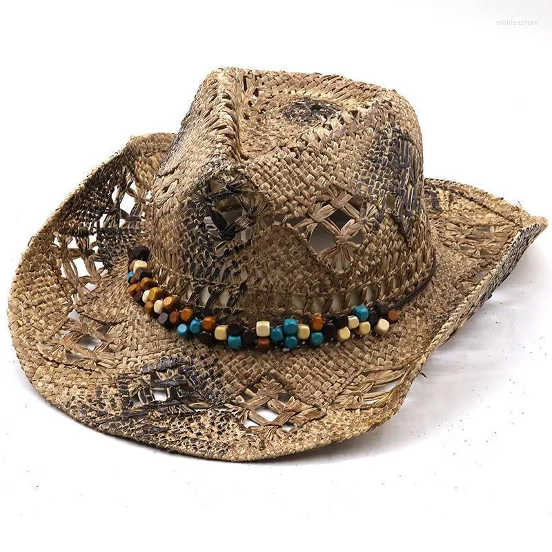 Chapeaux larges chapeaux 100% paille naturelle chapeau de cowboy femmes hommes tissage à la main pour dame gland été occidental sombrero hombre sauveteur Elob22