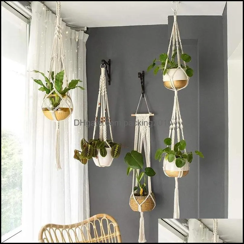 macrame handmade plant hanger baskets flower pots holder balcony hanging decoration knotted lifting rope home garden supplies