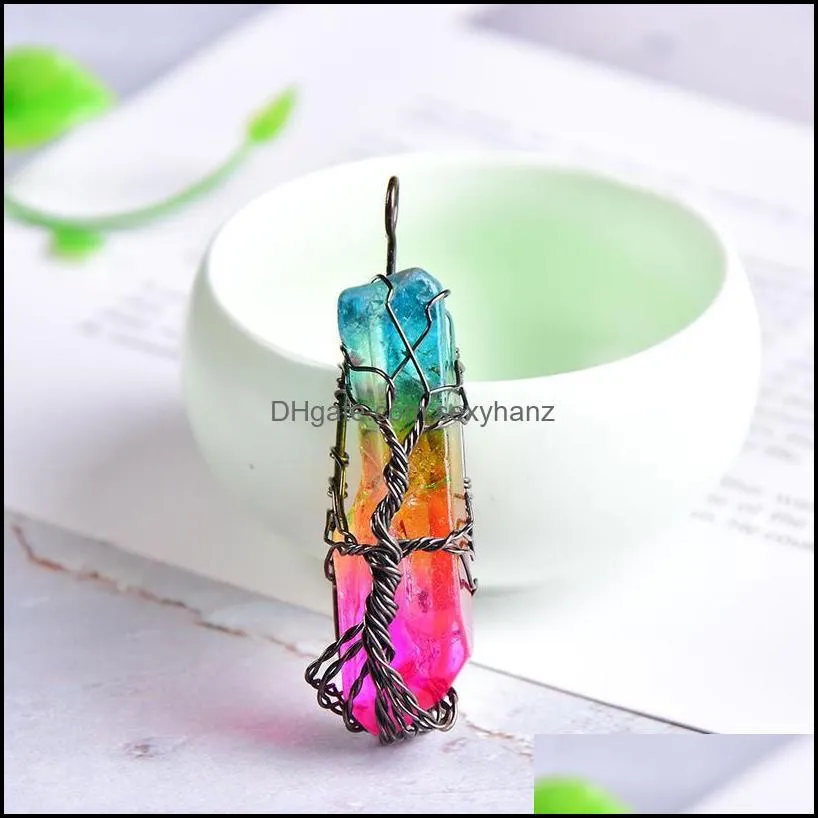 1pc Tree Of Life Natural Crystal Pendant Fashion Electroplatemineral Jewelry Raw Crystals For Men Women Colorful jllFUN