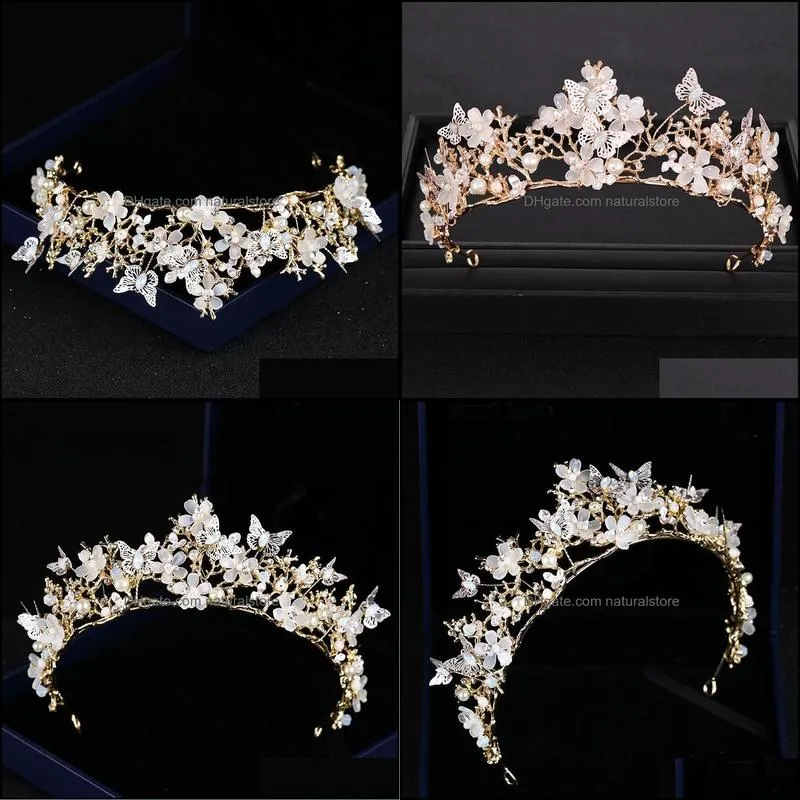 hair clips & barrettes wedding crown baroque pearl rhinestone headband butterfly hairband bridal accessories princess
