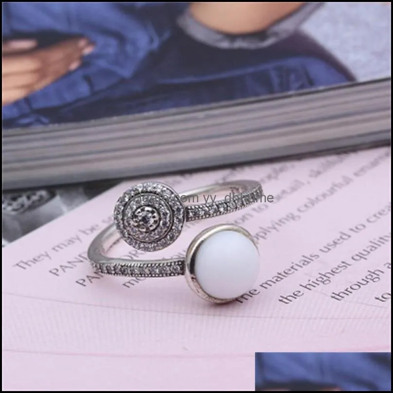 White Crystal Pearl Clear CZ Diamond 925 Sterling Silver RING Set Original Box for Luminous Glow Ring Women Girls Wedding 6 K2