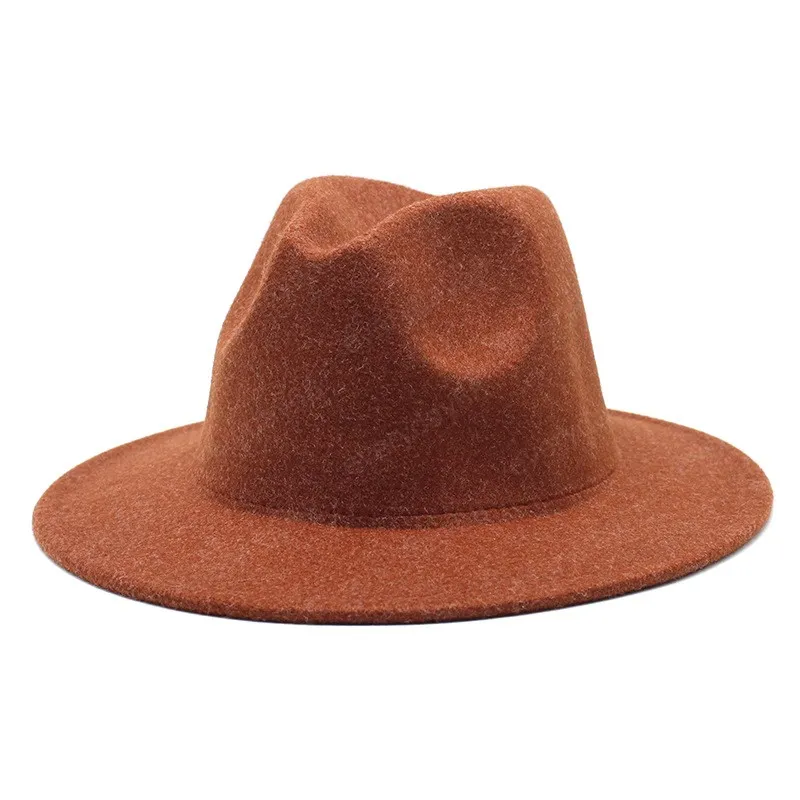 Chapeaux Fedora en feutre de laine pour femmes et hommes, rétro, hiver, automne, large bord, Panama Trilby, couleur unie, chapeaux de Jazz