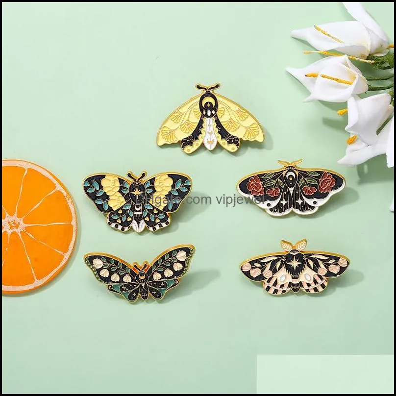 cartoon butterfly moth brooch unisex alloy animals series lapel pins flower leaf moon enamel corsage badges european backpack  clothes insect