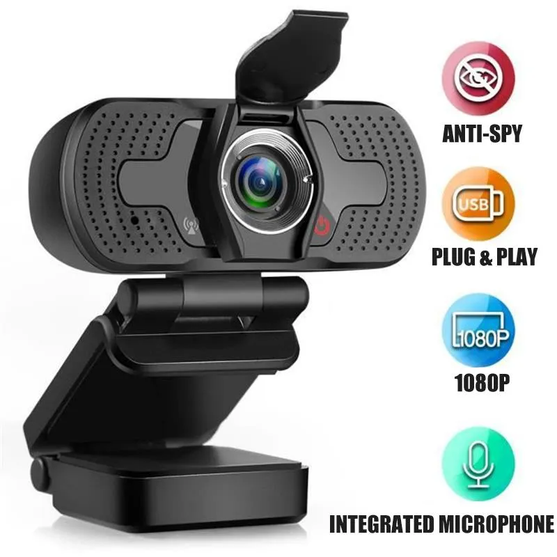 Webcams 1080p HD Webcam met cover Mic PC Desktop Web Camera Mini Computer Webcamera Webcamera Gratis Driver Video Conference Recording Work