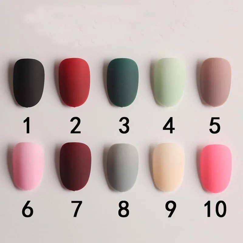 False unhas 24pcs rosa redonda rosa macia cor nua vermelha oval marrom marrom falsa unha amarela Mint Candy Chaque Khaki Branco preto Prud22