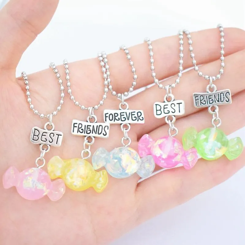 Pendant Necklaces Candy Color Glitter Sugar Friends Forever Necklace Kids Friendship Jewelry Children Bff Gift For Sisters Boys GirlsPendant