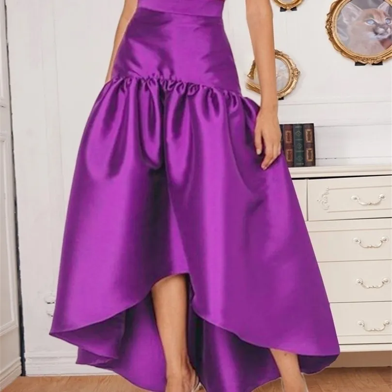 Women Party Skirts High Low Irregular Length Shiny Purple Christmas Lady Fashion Elegant Classy Female African Autumn Jupes 220401