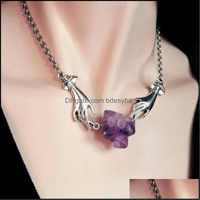 Chain Choker Hands Necklace Jewelry Magical Hands Purple Crystal Fashion Women Men Gift Pendant Statement New 2020