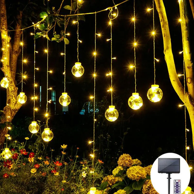 Strängar 3,5 m LED -solenergi Curtain Light Fairy String Waterproof Outdoor Garden Wedding Party Decor Wishing Ball Icicle Lightsled