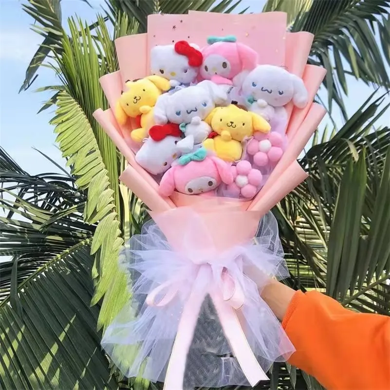 Cartoon Rabbit Dog Plush Toy Creative Flower Graduation Bouquet Home Decoration Valentine's Day Christmas Graduation Gift 220526