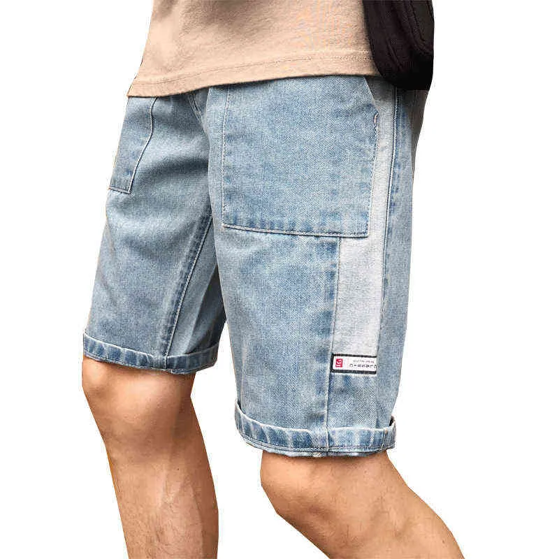 Rippad sommarmän fickficka denim shorts hip-hop jogging 5 cent shorts målar student avslappnad rak löst korta jeans g0104