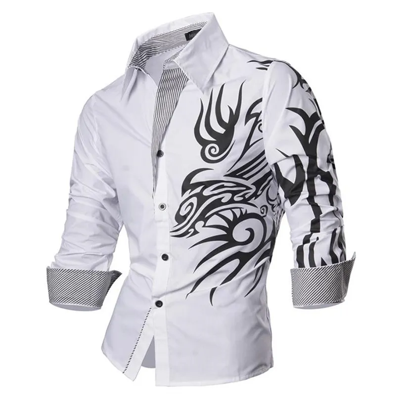 Jeansian Mäns Fashion Dress Casual T Shirts Knapp Ner Långärmad Slim Fit Designer Z001 White2 220324