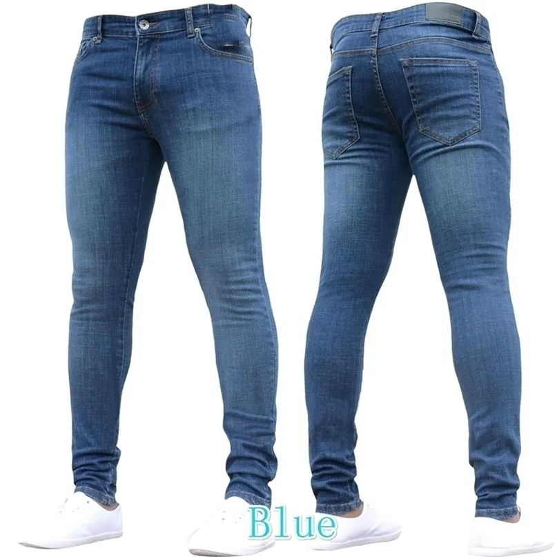 Mężczyźni Dżinsy Spodnie Slim Fit Stretch Mid Walii Dżinsowe Ołówek Spodnie Casual Pure Color Skinny Black Pantalones Vaqueros 220328