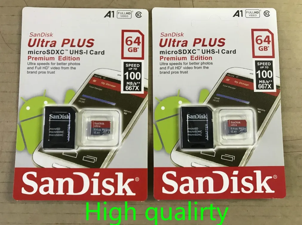 DHL出荷16GB/32GB/64GB/128GB/256GB SDKスマートフォン実生容量高解像度カメラマイクロメモリSDカード100MB/S UHS-I C10高品質TFカードカード