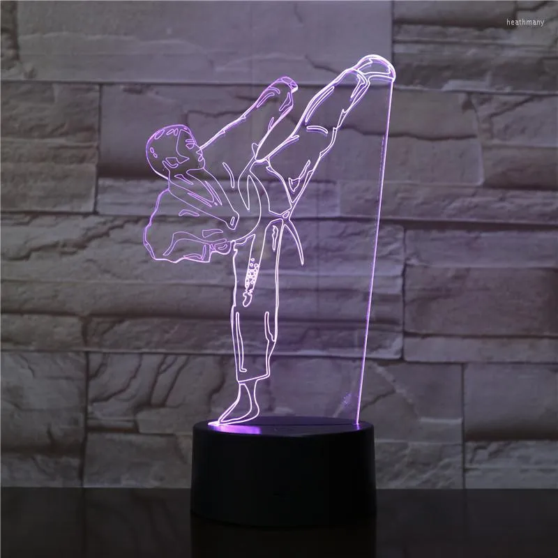 Luzes noturnas luminária de mesa de karate USB Taekwondo Bedroom Decor Kid Cores de presentes Light Creative 3D LED Gradiente Visionning Nightnight
