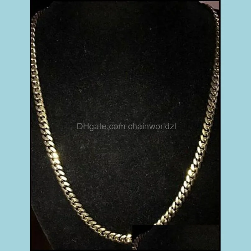 Mens 18K Gold Tone 316L Stainless Steel Cuban Link Chain Necklace Curb Cuban Link Chain with Diamonds Clasp Lock