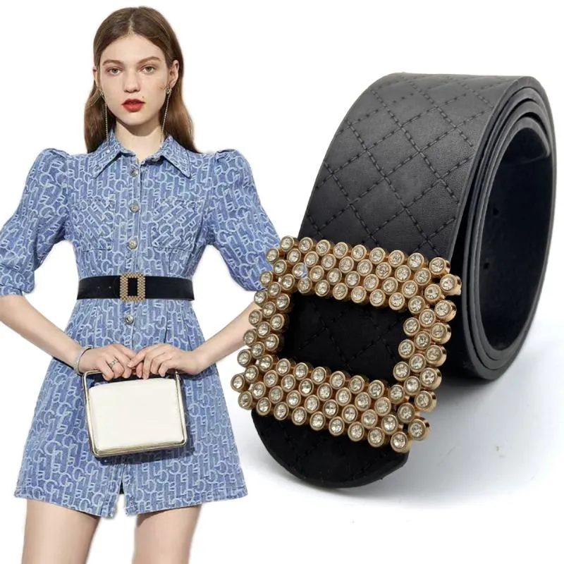 Cinturones Mujeres Cinturón ancho Moda Versión coreana Diamante Hebilla Cintura para vestido Señoras Correa Ocio Chica Abrigo