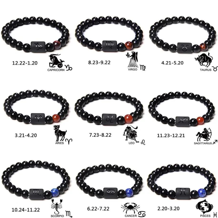 12 조디악 징후 커플 팔찌 가닥 자연석 페르시 구슬 팔찌 팔찌 친구 레오 처녀 자리 천칭 자리 스트레칭 팔찌 남자 여성 선물