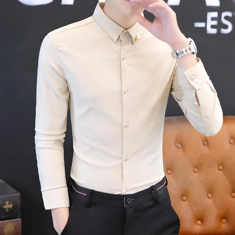 Men's Dress Shirts Men Long-sleeved Shirt Korean Version Of Self-cultivation Trend Non-iron Fashion Casual Young Men's ClothingMen's
