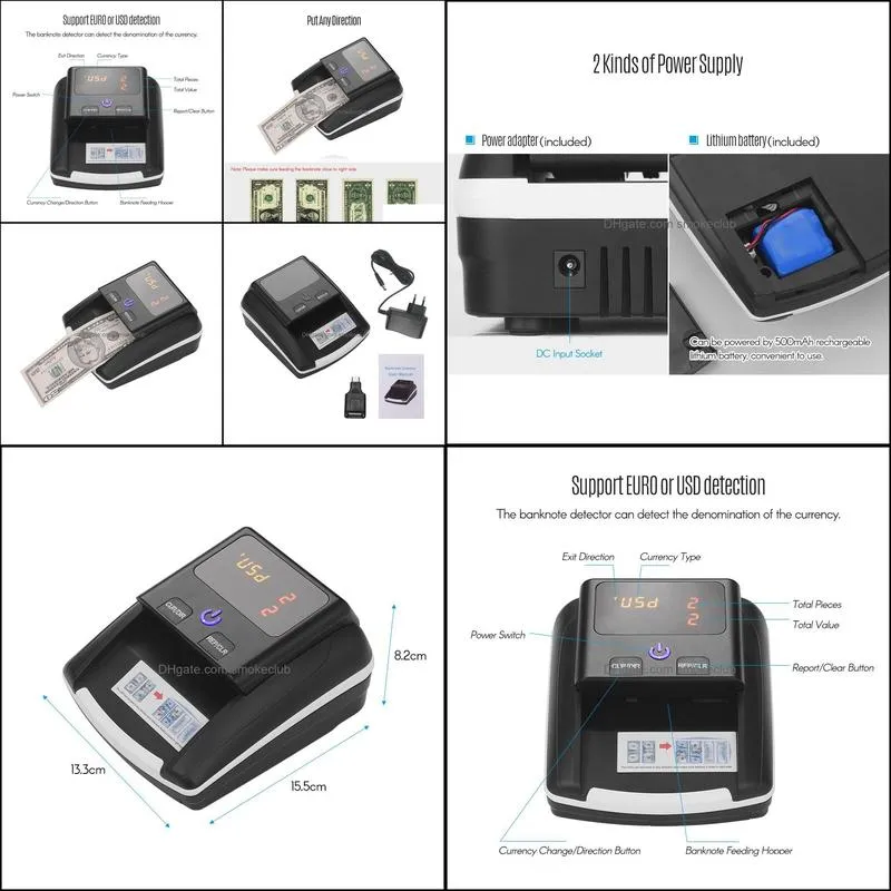 Portable Small Banknote  Detector Denomination Value Counter UV/MG/IR/DD Counterfeit Detector Currency Cash Tester Machine