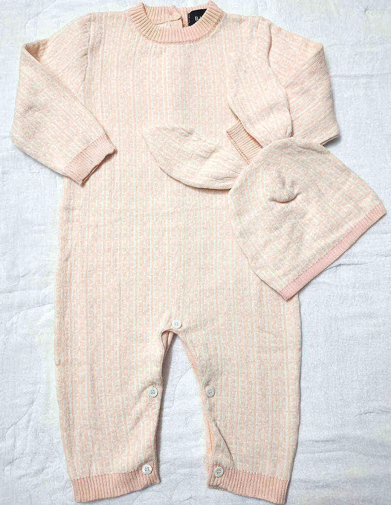 NIEUW 2022 Wintermode briefstijl Pasbaby kleren Peuter Baby Boy Girl Bruine Wool Deken Gebreide trui romper en hoed G220521