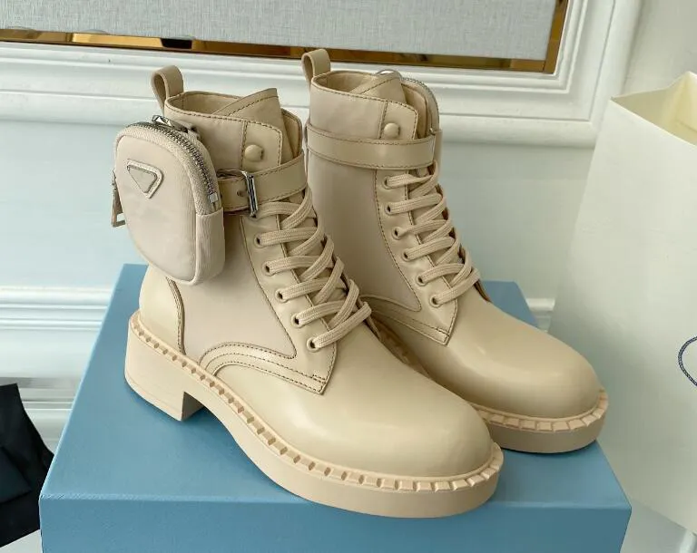 2022Designer Women Tube Boots Mode Chunky Luxury Boot Helles Leder und recycling Nylon Medium Stiefel Damen Seidenleder High Top Sneakers36