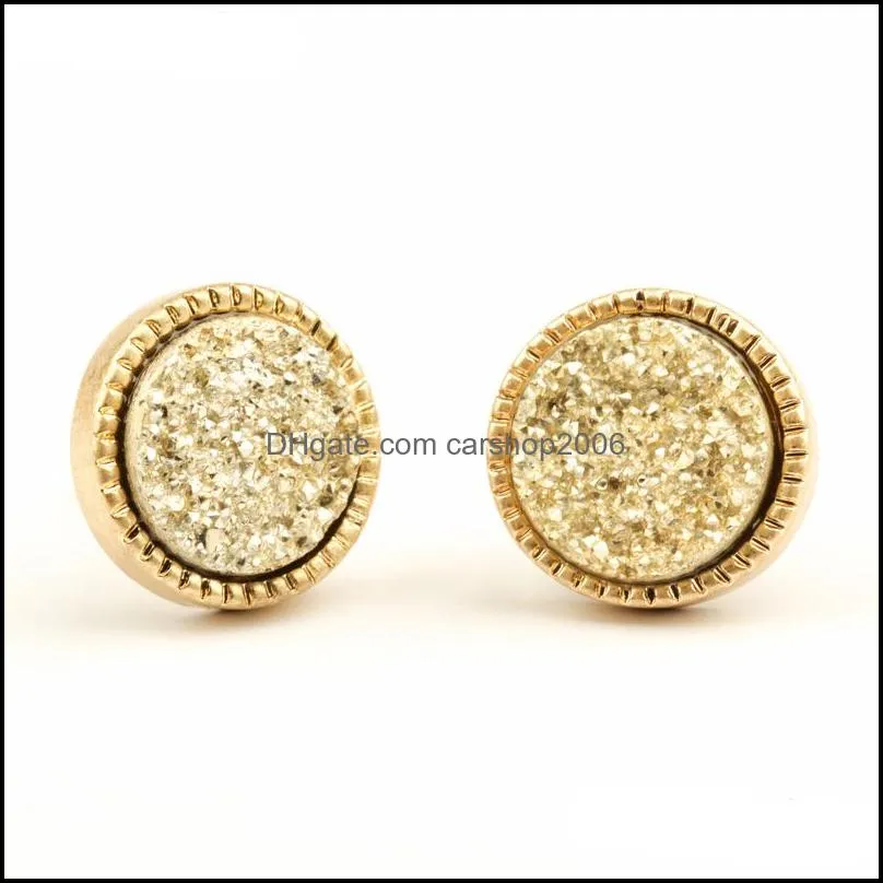 11Colors Drusy Druzy Stud Earrings Gold Plated Round faux Natural Stone Resin Earrings For Women Jewelry