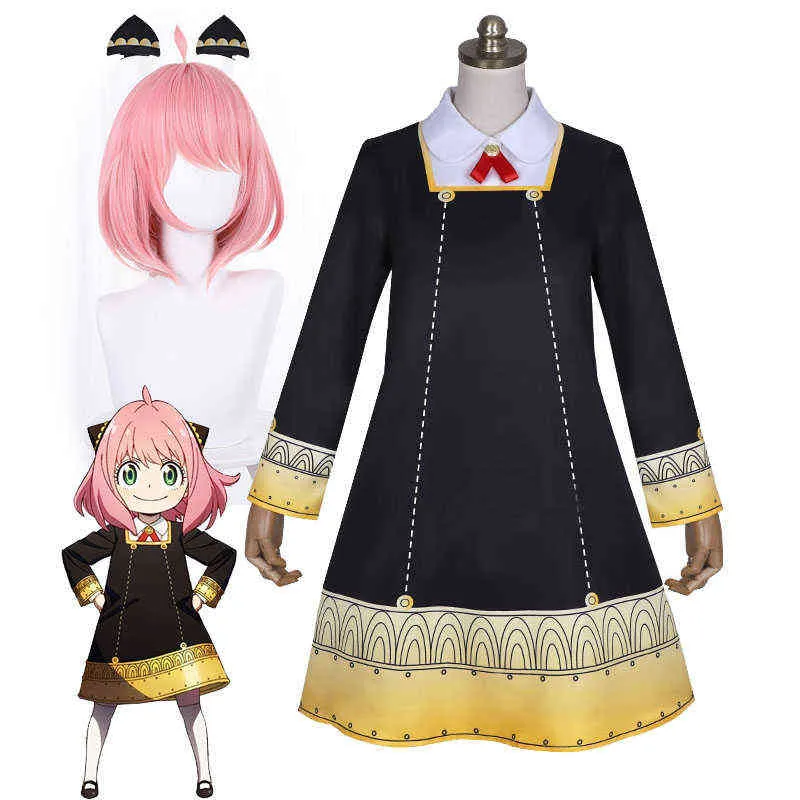 Anime Spy X Familia Anya Cosplay Fake Vestido Negro Uniforme Lindas 