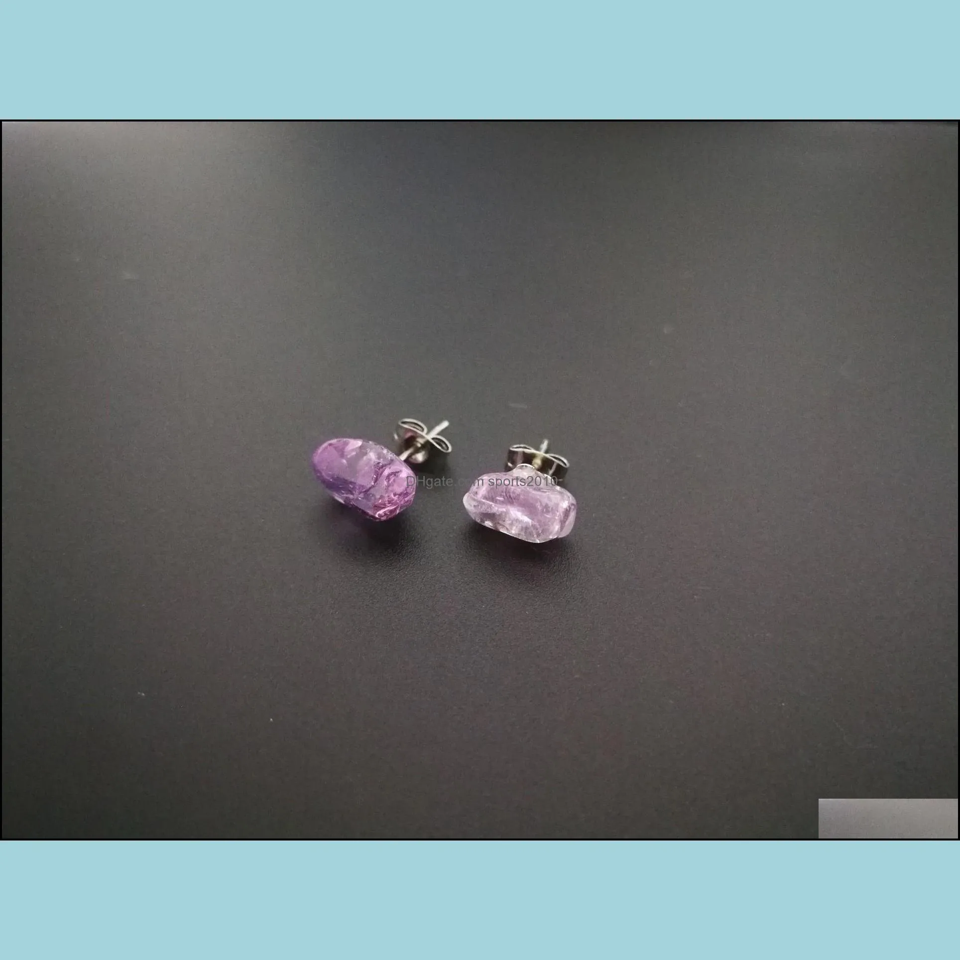 broken stone beads crystal stud earrings purple white quartz amethyst red beads studs earring for women sports2010