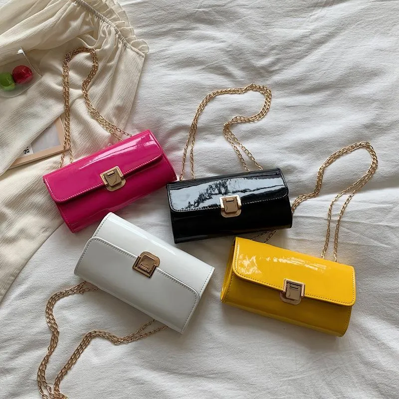 Shoulder Bags Young Women'S Patent Leather Chain Bright Color Small Square Bag Spring And Summer