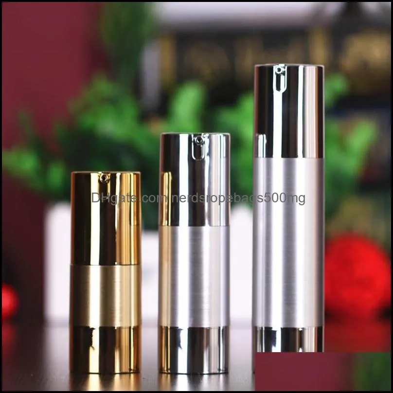 15ml 30ml 50ml Gold/silver Empty Cosmetic Airless Bottle Portable Refillable Pump Dispenser Bottles For Travel Lotion RRB14904