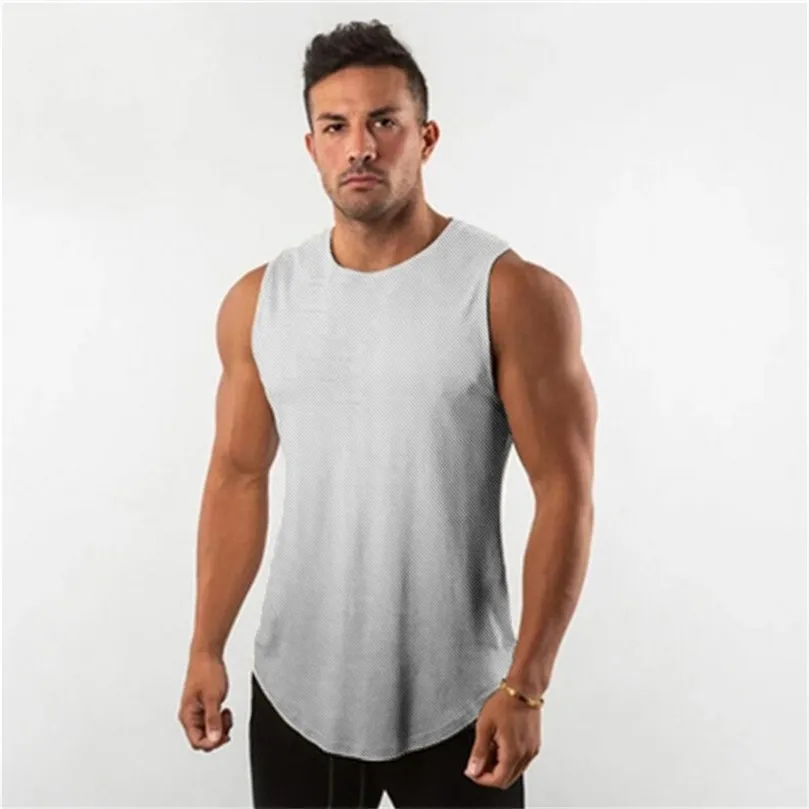 Summer Plain Mens Running Vest Men Gym Clothing Bodybuilding Fitness Tank Top Sleeveless Underhirt Workout Stringer Singlet 210308