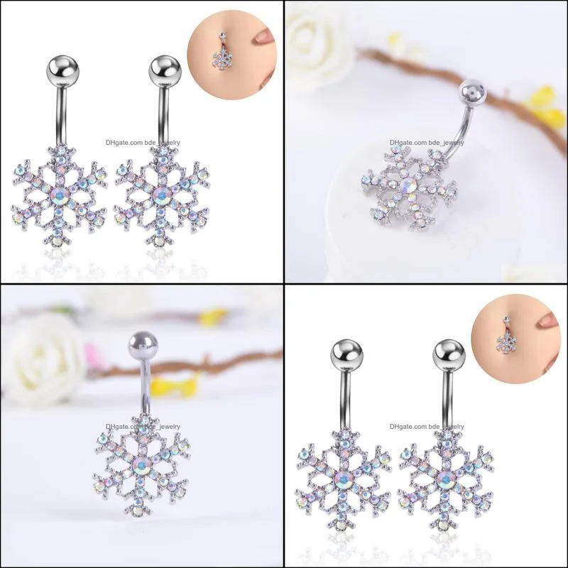 Sexy Wasit Belly Dance Crystal Body Jewelry Stainless Steel Rhinestone Navel & Bell Button Piercing Dangle Rings for Women Snow Flower