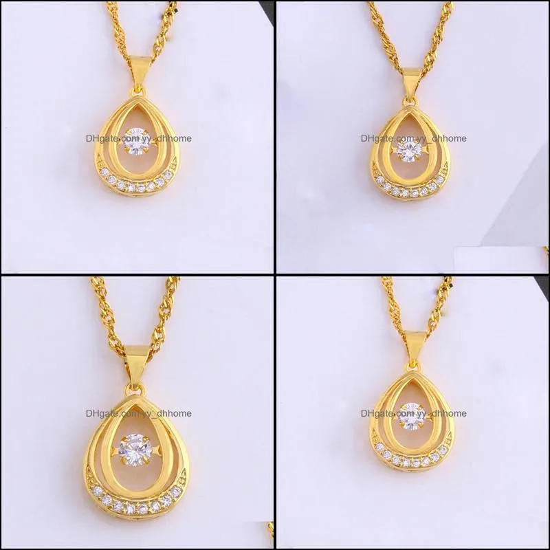 pendant necklaces teardrop womens chain inlaid cubic zirconia 18k yellow gold filled classic elegant girl jewelry giftpendant